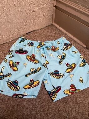 Free Planet Light Blue Men’s Swim Trunks with Multicolor Sombrero Print